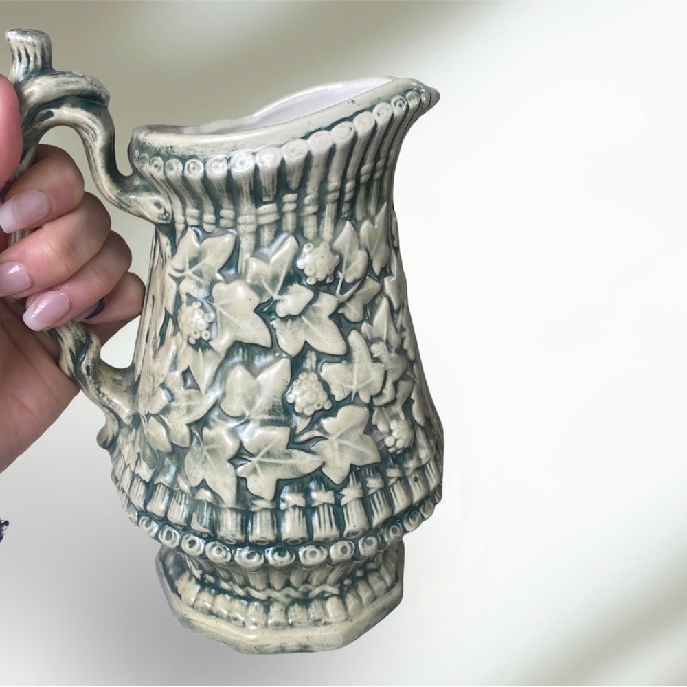 Mid Century Handmade Ceramic Leaf Vase pitcher Outer Banks NC 1977